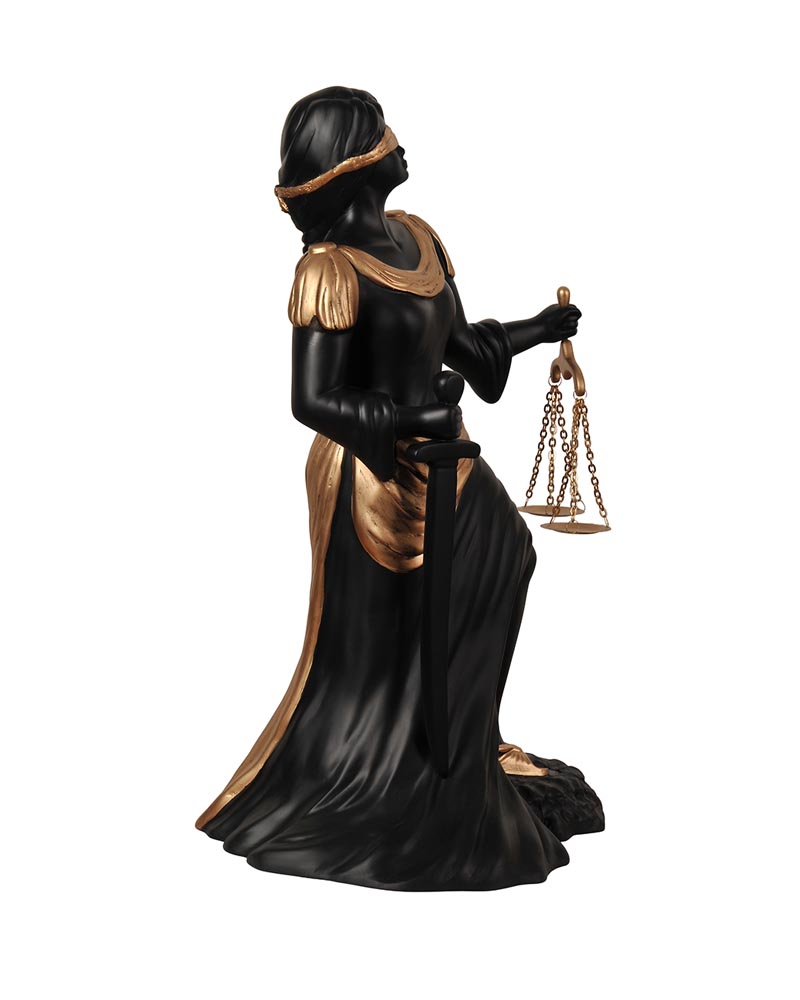 Modern Adalet Heykeli (Themis) – Mat Siyah & Antik Altın