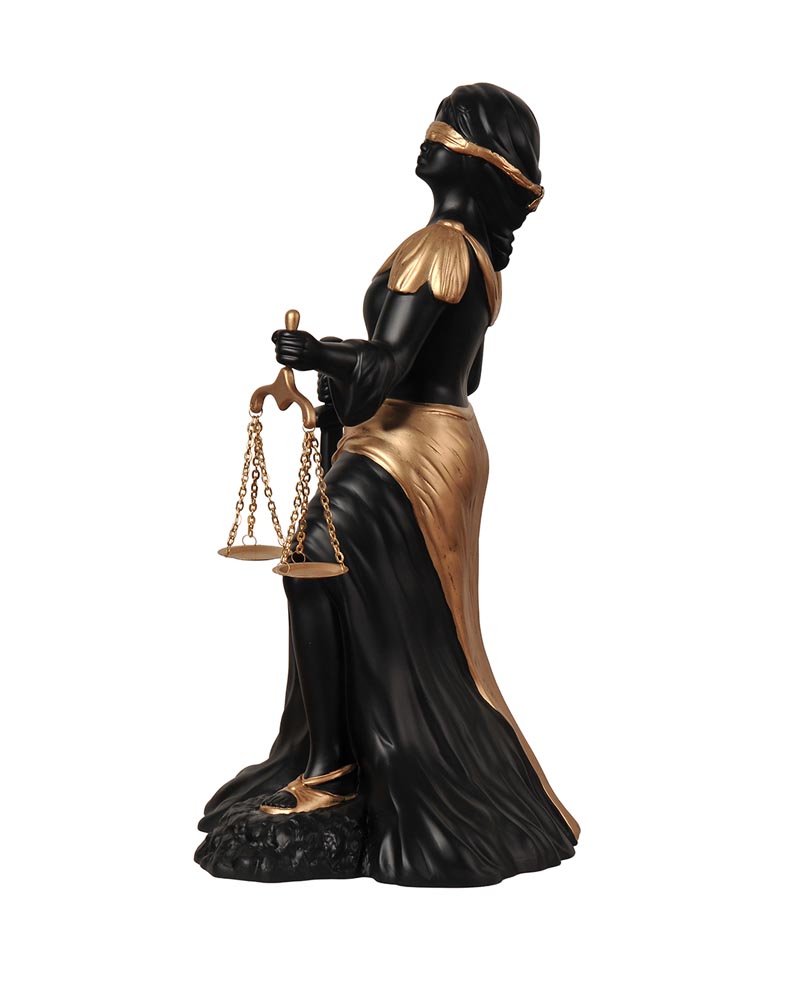 Modern Adalet Heykeli (Themis) – Mat Siyah & Antik Altın